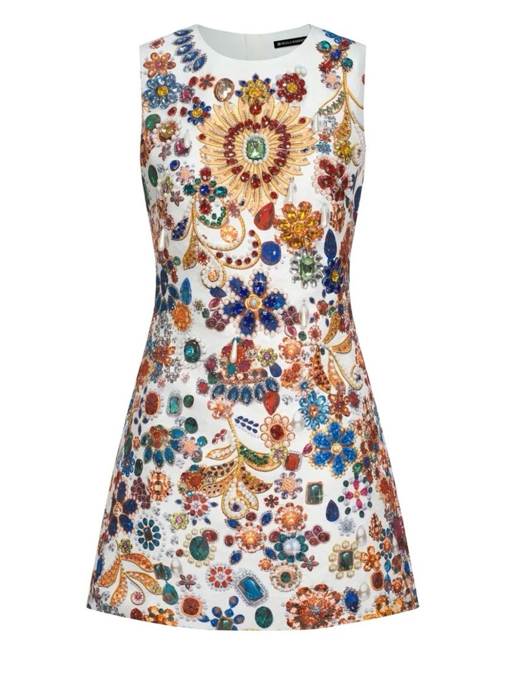 Sleeveless Jewel-Embellished White Mini Dress